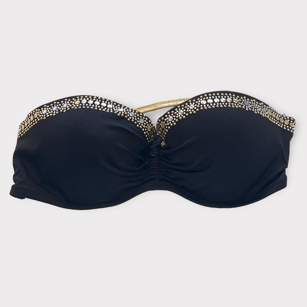 Victoria's Secret Black Bandeau Bikini Top with Gold & Silver Accents